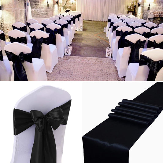 100 PCS Satin Chair Sashes Decorative Bow Satin Chair Sashes Ties Back Ribbon Bows Chairs Cover Band for Wedding Party Ceremony Reception Events Banquet Restaurant Home Kitchen Decor(7x108inch,Black)