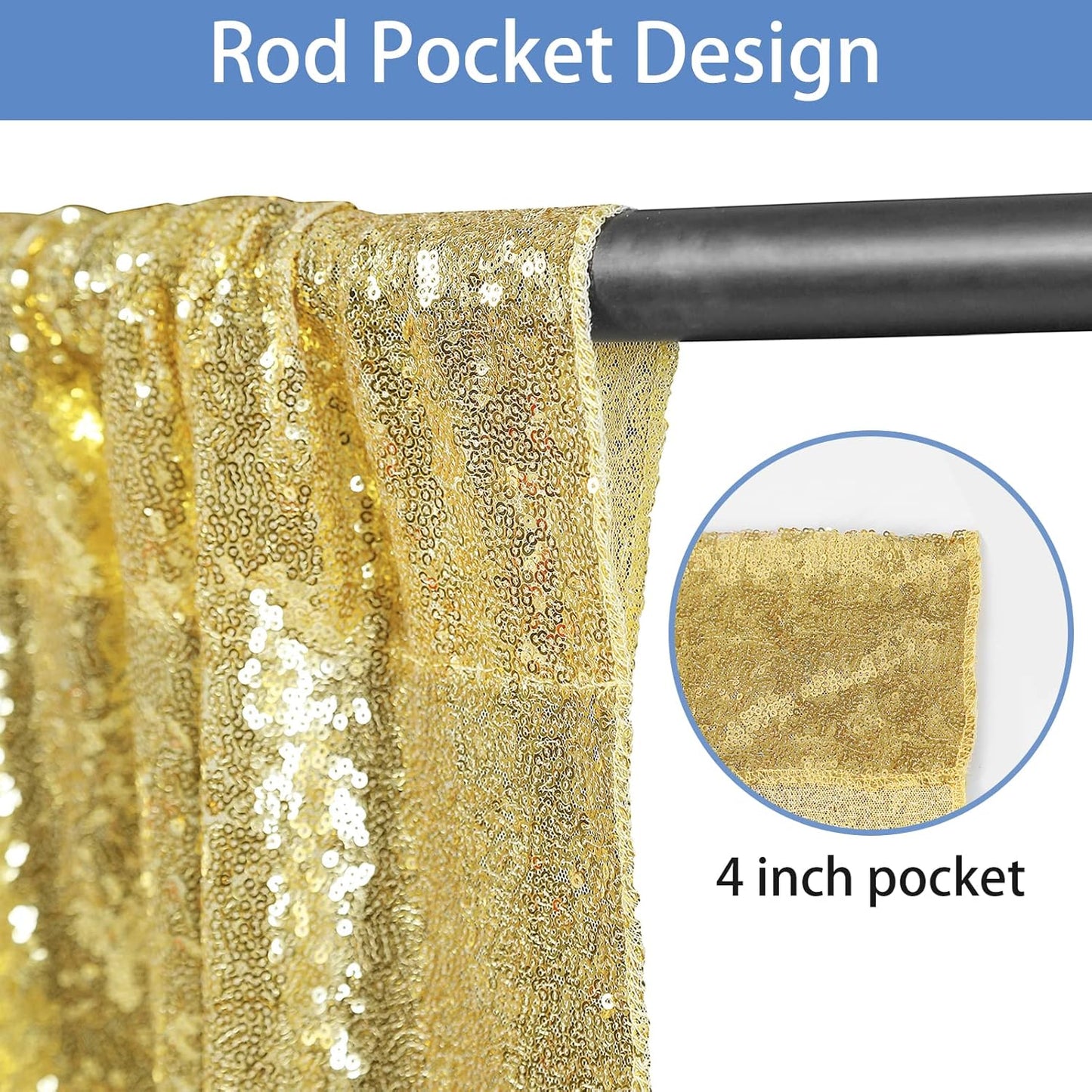 Hahuho Gold Sequin Backdrop Curtain, 2PCS 2FTx8FT Glitter Backdrop Curtain for Parties, Christmas, Wedding, Party Decoration（2 Panels, 2FT x 8FT, Gold