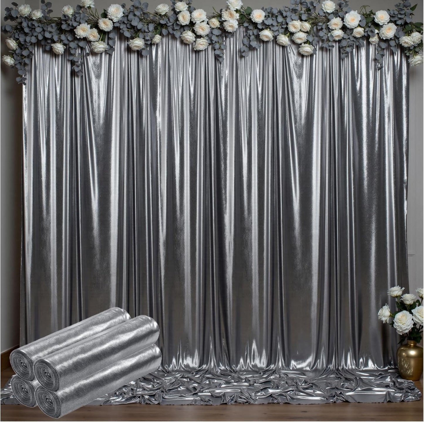 Outpain Thick 20 ft x 10 ft Black Silver Sequin Backdrop Curtain for Parties, Wrinkle Free Glitter Photo Backdrop Drapes 4 Panels 5x10ft Black Silver Back Drop Cloth for Wedding Photography Background