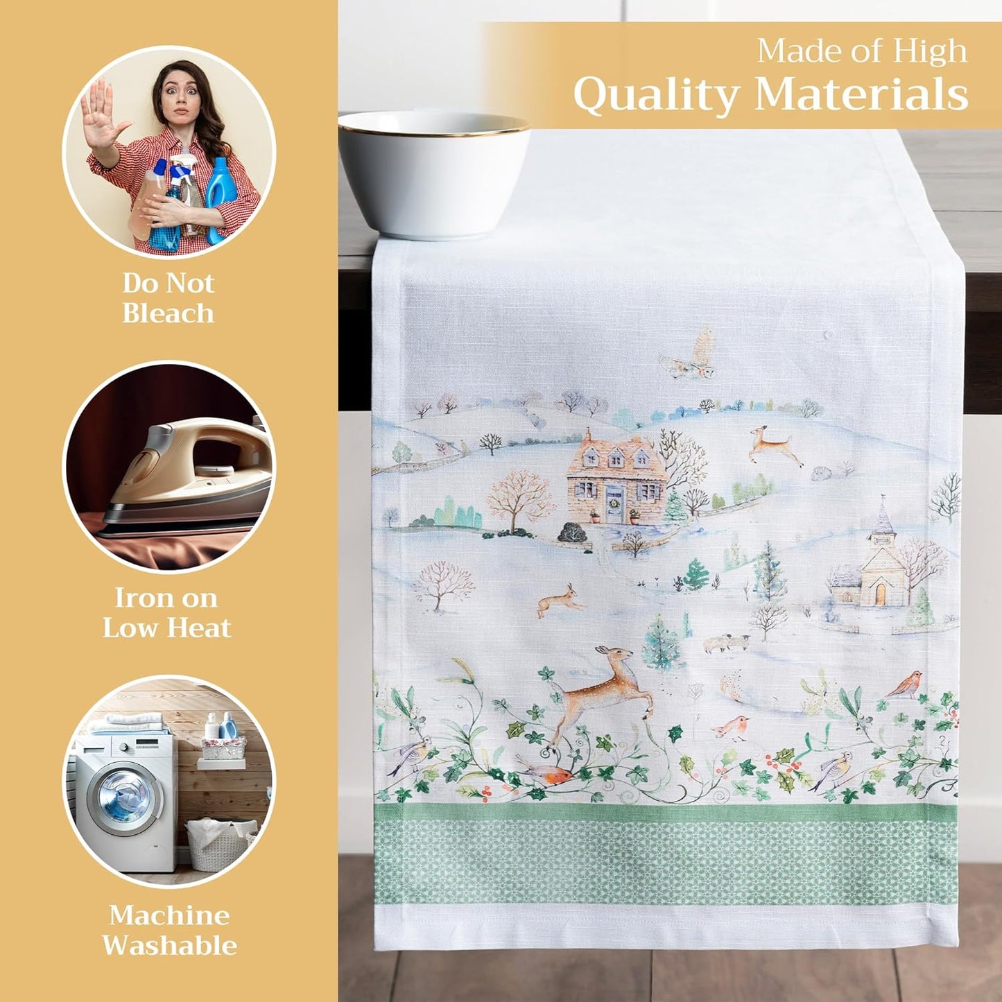 Maison d' Hermine Table Runner 100% Cotton Single Layer Table Runners 72 inches Long for Thanksgiving Christmas Decorations Home Kitchen Dining Party Wedding (Snowy World, 14.5" x 72")