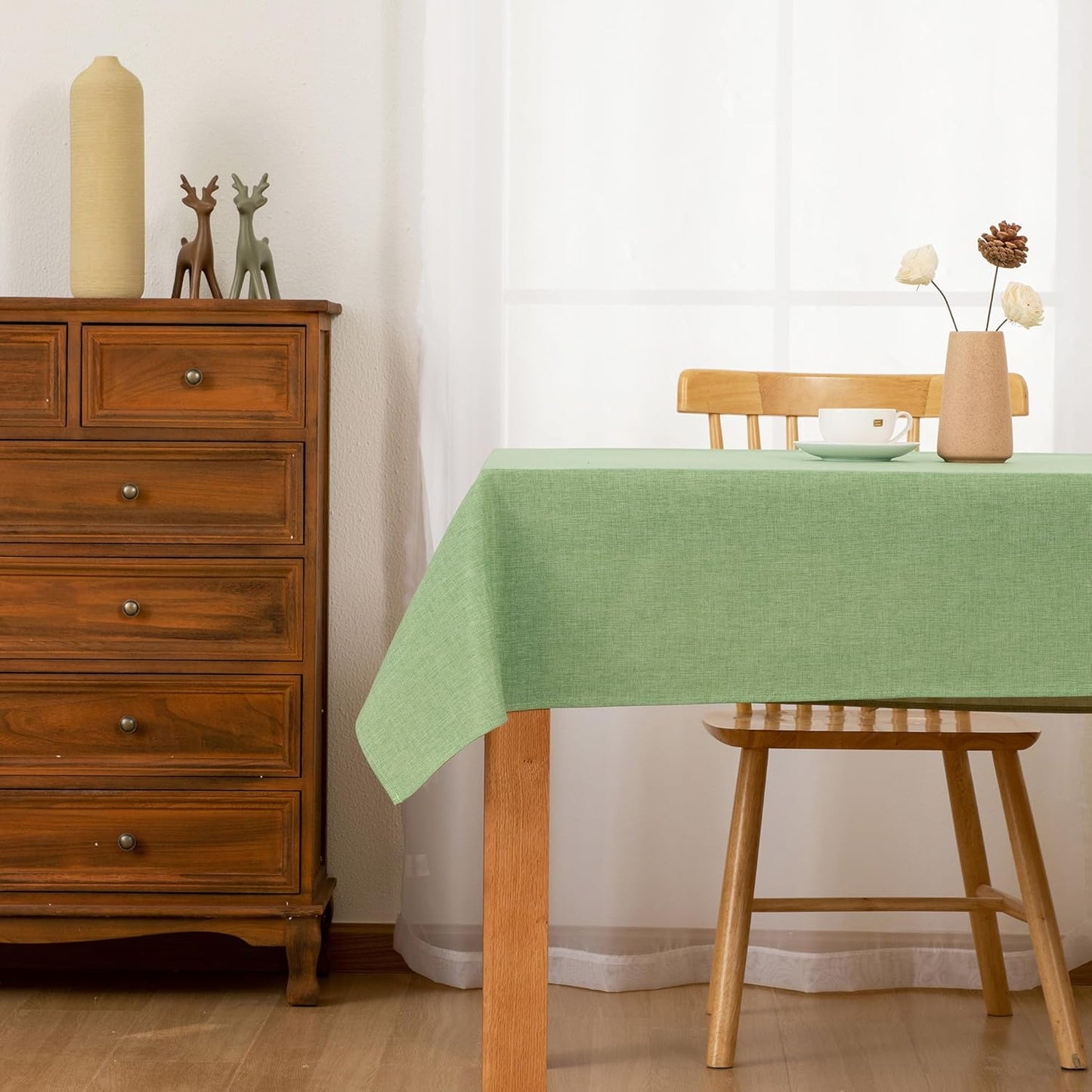 Hiasan Faux Linen Rectangle Tablecloth - Wrinkle and Stain Resistant Washable Decorative Fabric Table Cloth for Kitchen Dining Room Holiday Table Cover for Dinner, Sage Green, 60 x 120 Inch
