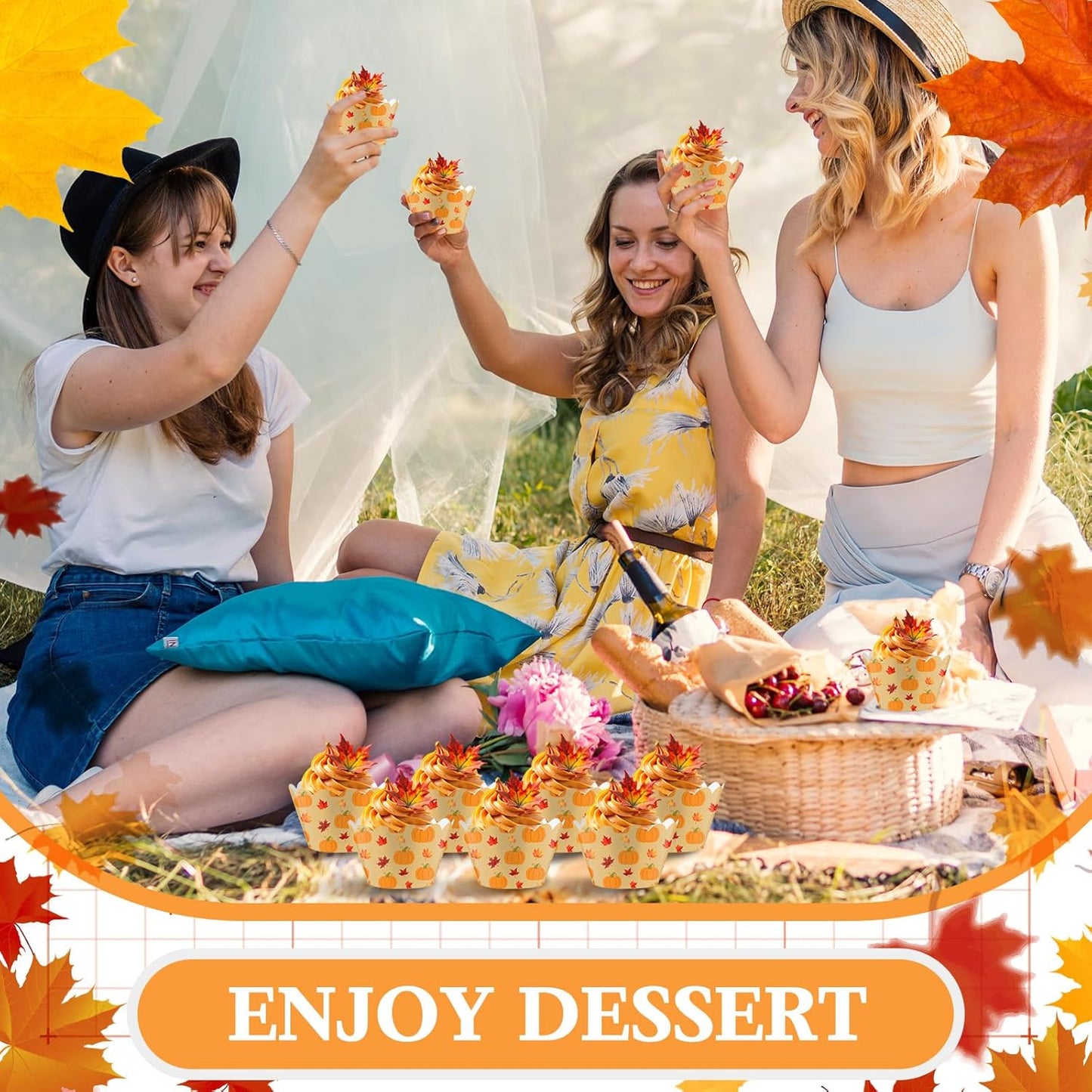 Domensi 100 Pcs Fall Pumpkin Maple Leaf Cupcake Wrappers Rustic Cupcake Liners Thanksgiving Baking Cups Baking Liners for Autumn Wedding Bridal Baby Shower Birthday Party Supplies Dessert Decoration