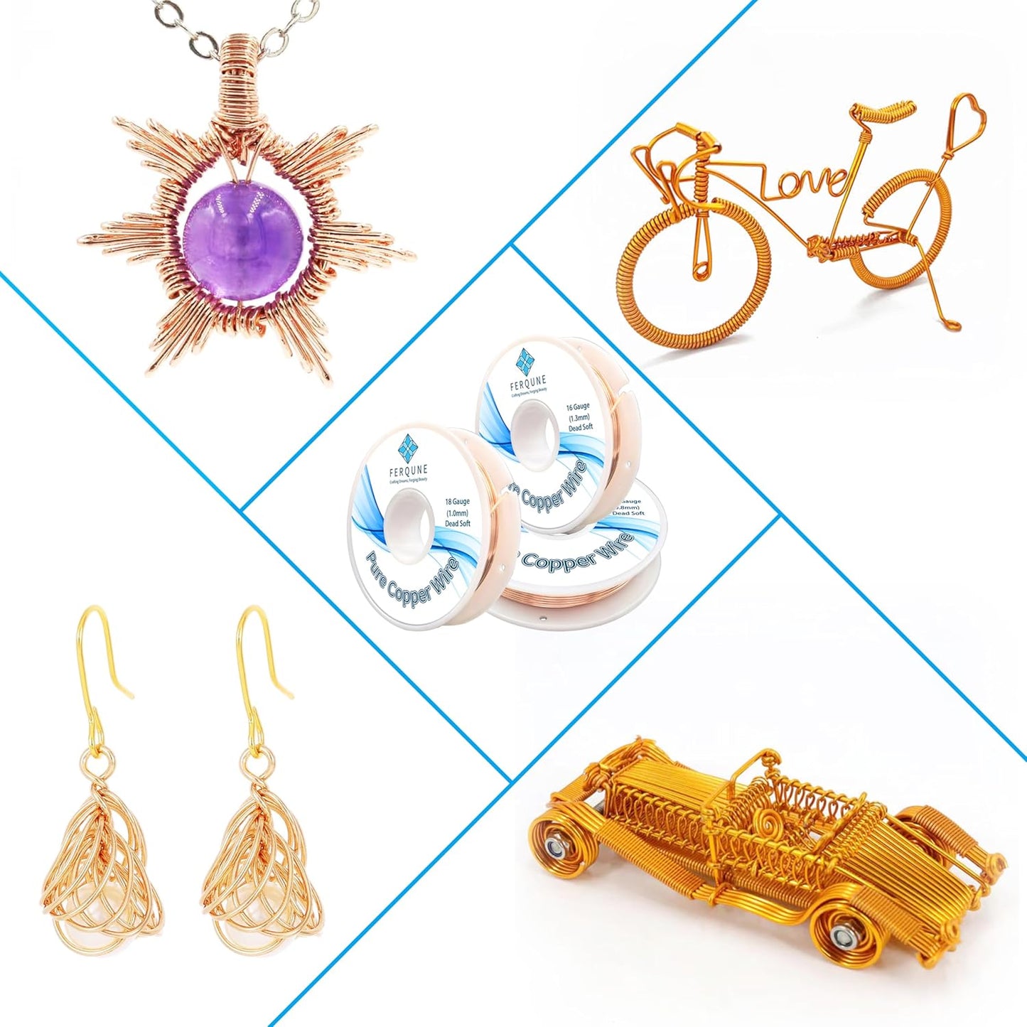 16 Gauge Pure Copper Wire for Jewelry Making, Crafts, DIY Making, and Gardening, 99.9% Solid Bare Copper Wire, 0.22LB, 50Feet