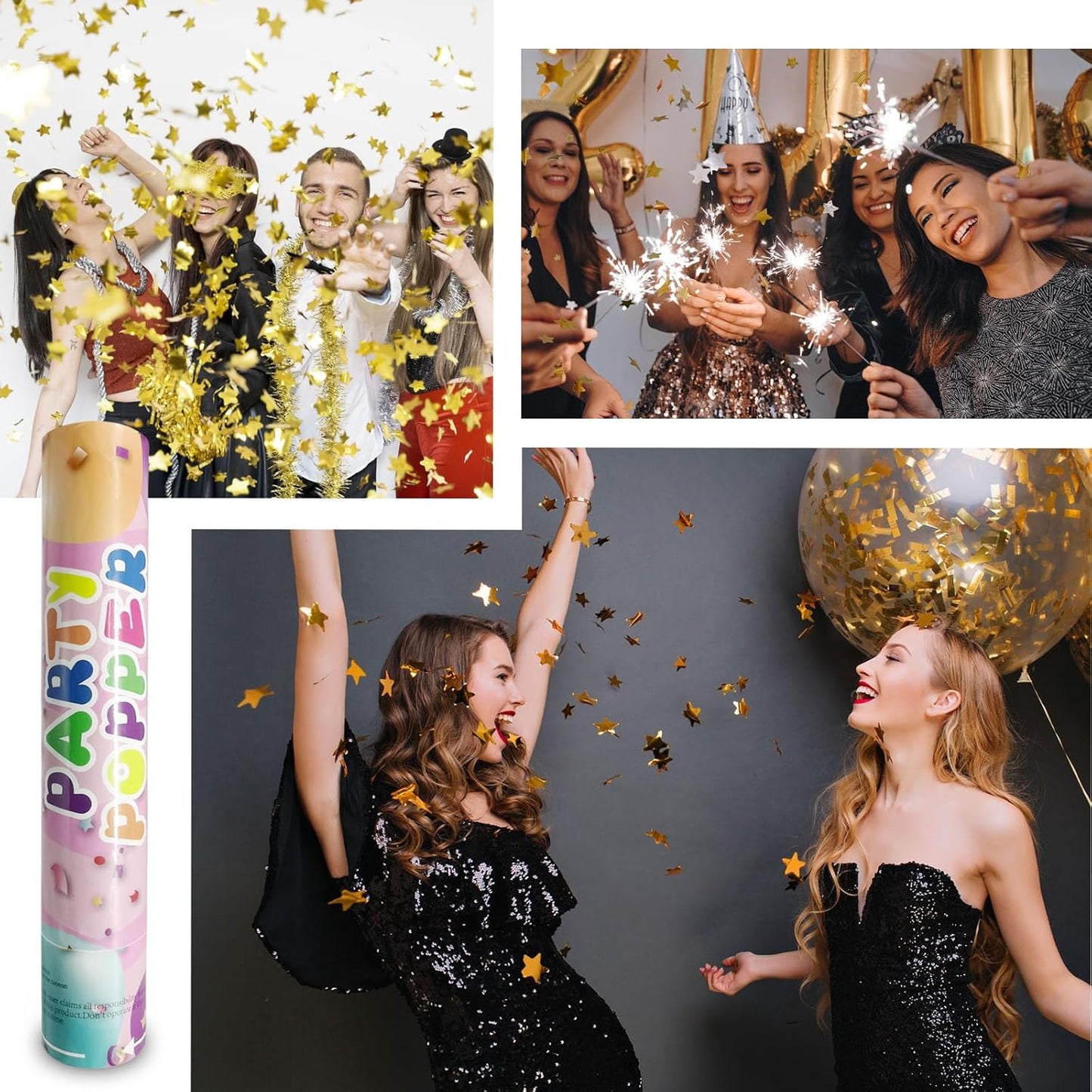 6 Pack Gold Silver Star Confetti Poppers, 12 Inch Confetti Cannon Party Poppers Shooters for Birthday, Wedding, Graduation, Anniversary, Parties, Christmas, New Year's Eve