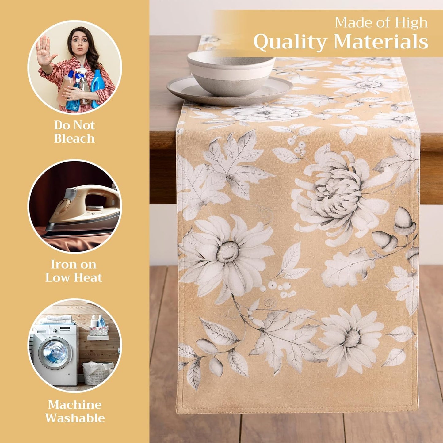 Maison d' Hermine Table Runner 100% Cotton Double Layer Table Runners 108 inches Long for Thanksgiving Christmas Decorations Home Kitchen Dining Party Wedding (Pretty Autumn, 14.5" x 108")