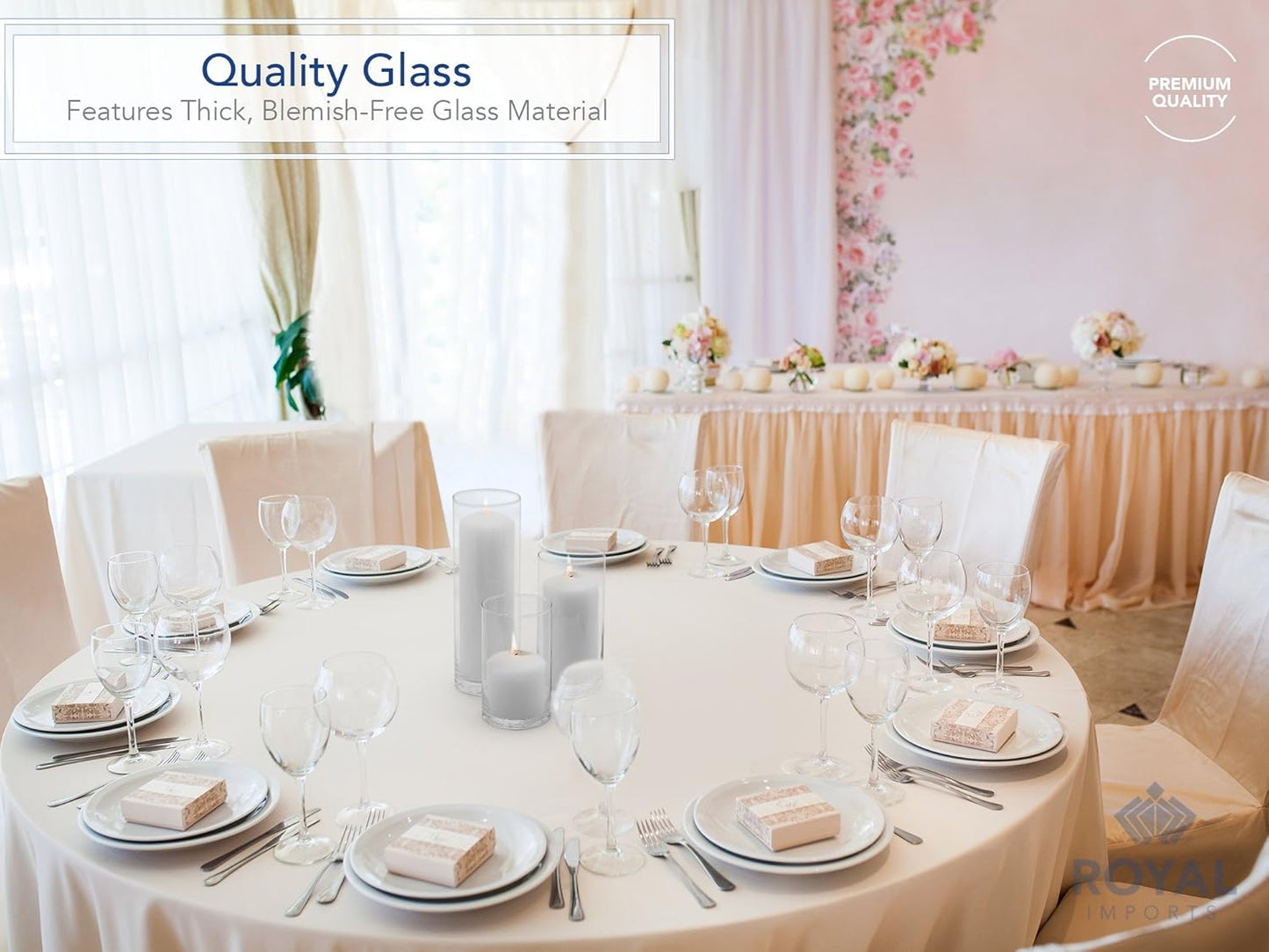 Royal Imports Glass Cylinder Flower Centerpiece Vases Set of 3 - Hurricane Candle Holder Pillar, Floating, Tealights - Use for Floral, Wedding, Home Decor, Holiday Includes 3 Floating Candles