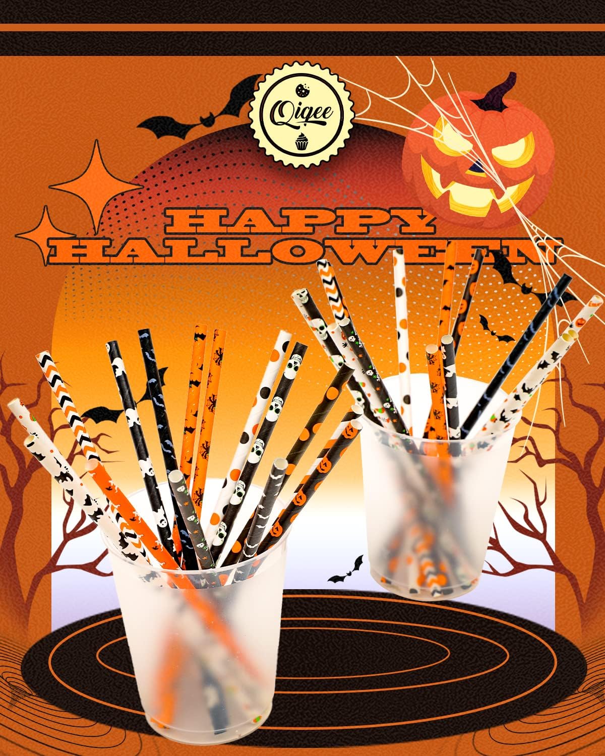 Halloween Paper Straws for Drinking Disposable Straws 150pcs Disposable Straws Bulk（10 Pattern） qiqee
