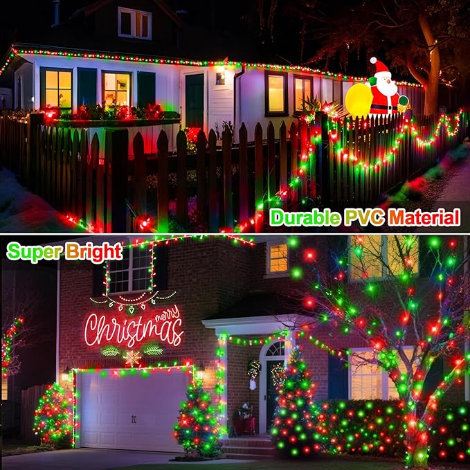 394 FT 1000 LED Christmas Lights Outdoor String Lights 8 Modes & Timer Twinkle Fairy Lights Plug in Waterproof LED String Lights for Xmas Yard Tree Patio Wedding Holiday Party Decorations (Red Green)