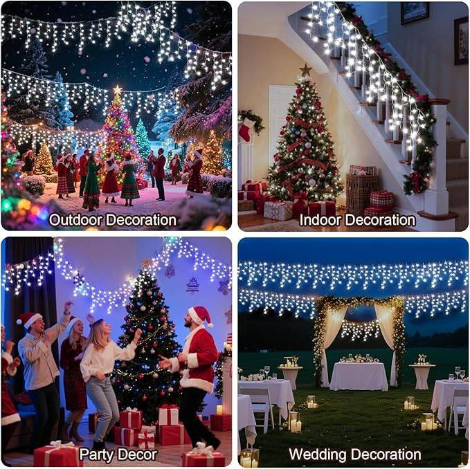 66 Ft Ice Lights for Outside, 640 LED Christmas Lights Outdoor Plug in, Christmas String Lights with 8 Modes & Timer for Holiday, Party, Wedding, House, Patio, Outdoor Decor(Cool White)