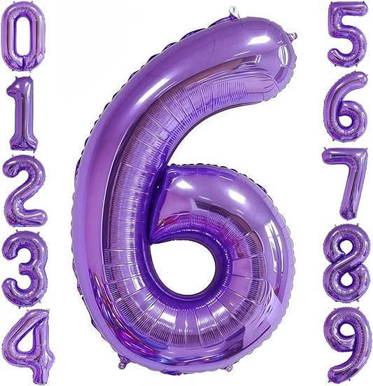 Purple 6 Balloon Number,40 Inch Number 6 Balloon Big Purple 6 Foil Mylar Helium Balloon for Birthday Party Decorations