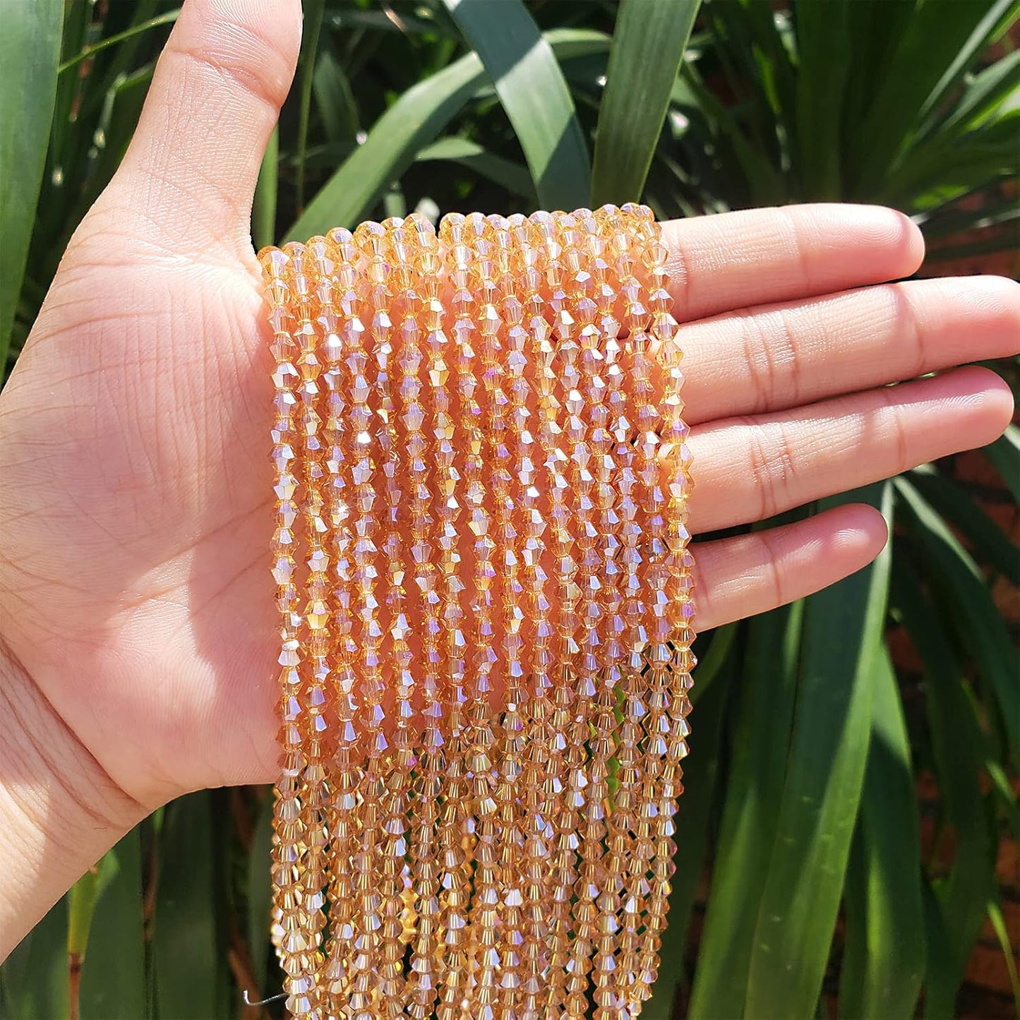 4mm Bicone 1800Pcs Gold Champagne AB Crystal Glass Beads Small Faceted Bicone Shape Crystal Glass Spacer Beads for Bracelet Necklace Decorative Hand Jewelry Making (Gold Champagne AB, 4MM)