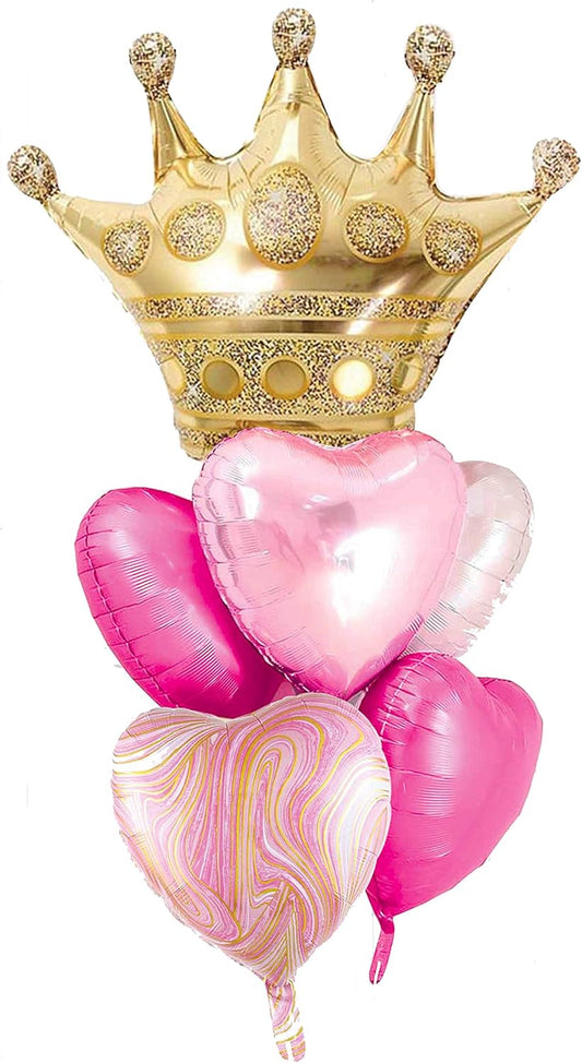 Pink Balloons Birthday Decorations，Gold Crown Princess Foil Balloons Set for Girls Women Party Decorations Baby Shower