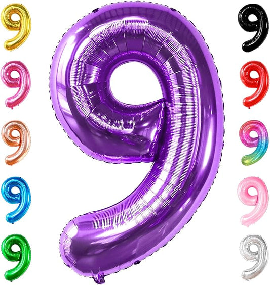 KatchOn, Giant Purple Number 9 Balloon - 40 Inch | Foil 9 Birthday Balloon for 9th Birthday Decorations | 9th Anniversary Decoration | Purple Party Decoration