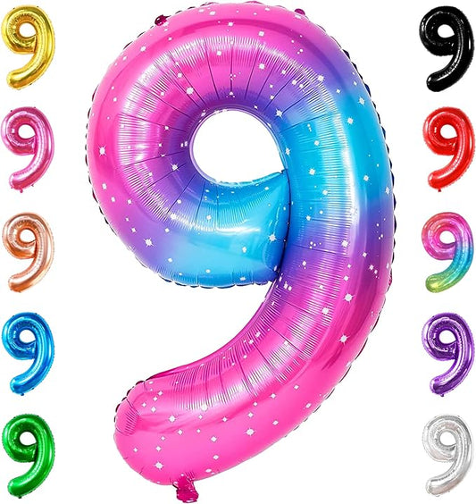 KatchOn, Giant Rainbow 9 Balloon Number - 40 Inch | Foil 9 Birthday Balloon for 9th Birthday Decorations | 9th Anniversary Decoration | Galaxy Party Décor