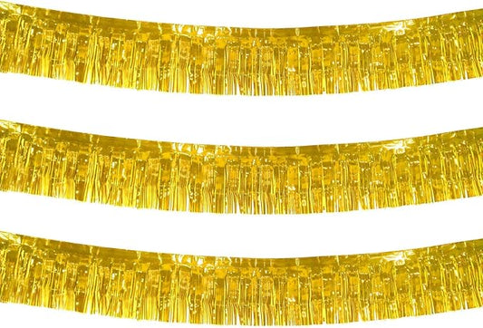 10 Feet Long Roll Foil Fringe Garland - Pack of 3 | Shiny Metallic Tassle Banner | Ideal for Parade Floats, Bridal Shower, Wedding, Birthday | Wall Hanging Fringe Garland Banner (Gold)