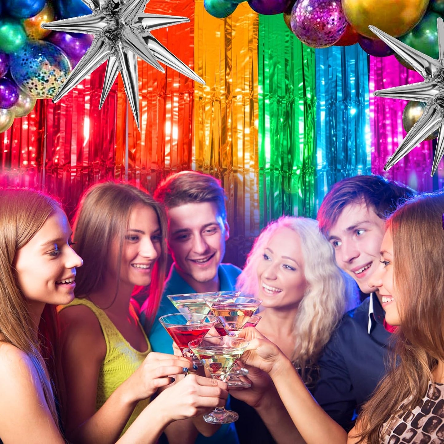 4 Packs Rainbow Foil Fringe Curtain, Assorted Color Metallic Tinsel Backdrop for Birthday, Baby Shower, Wedding, Rainbow Party Decorations Supplies