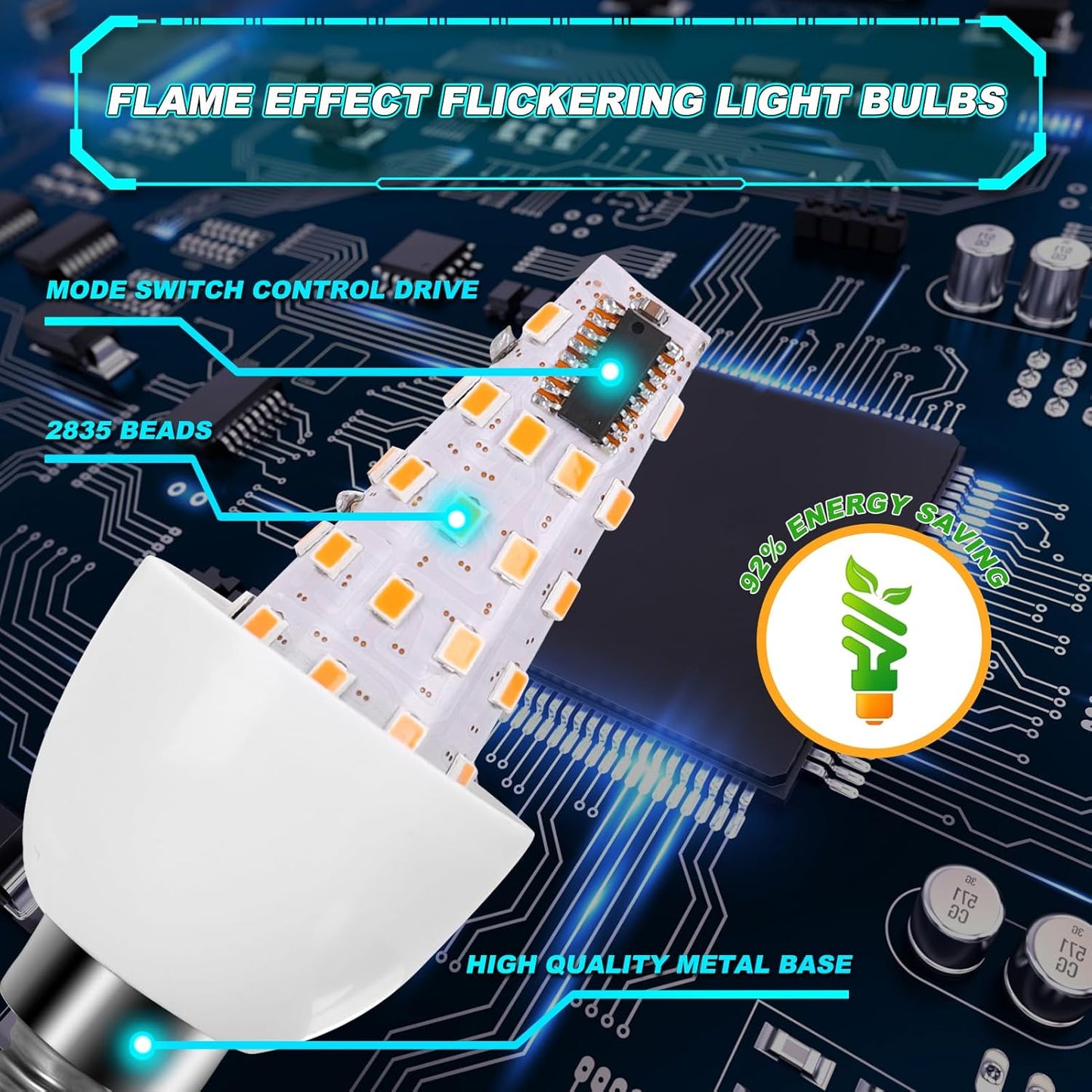 E12 LED Flickering Candelabra Flame Effect Light Bulbs - Upgrade Flicker Candelabra Torch Fire Effect Lights Bulbs for Outdoor Halloween Xmas Holiday Decorations Indoor Lamp (6 Pack)