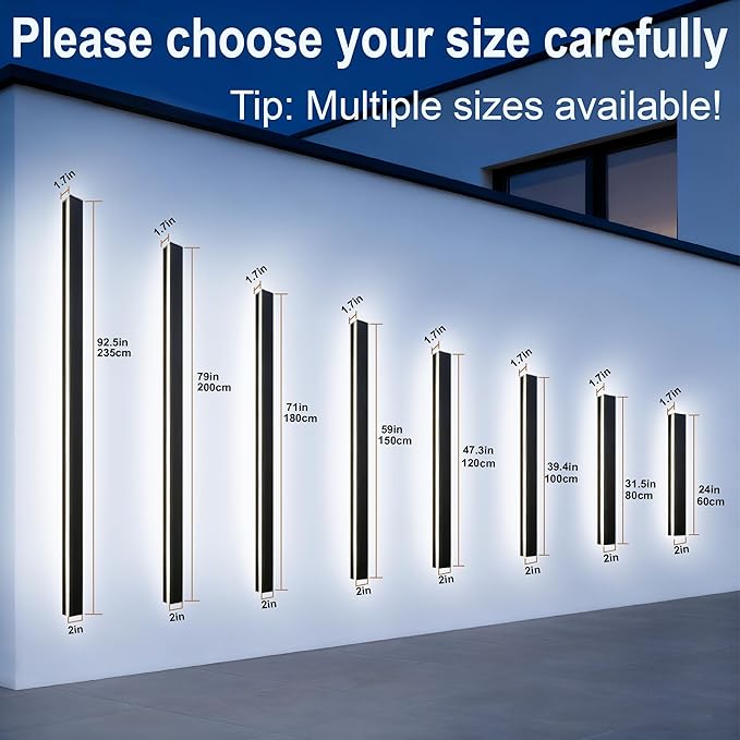 Modern Outdoor Wall Light, 2 Pack 47in Exterior Wall Lights Dimmable, Waterproof Black Outdoor LED Lights Porch Long Strip Wall Sconce Wall Mount for Living Room Garage