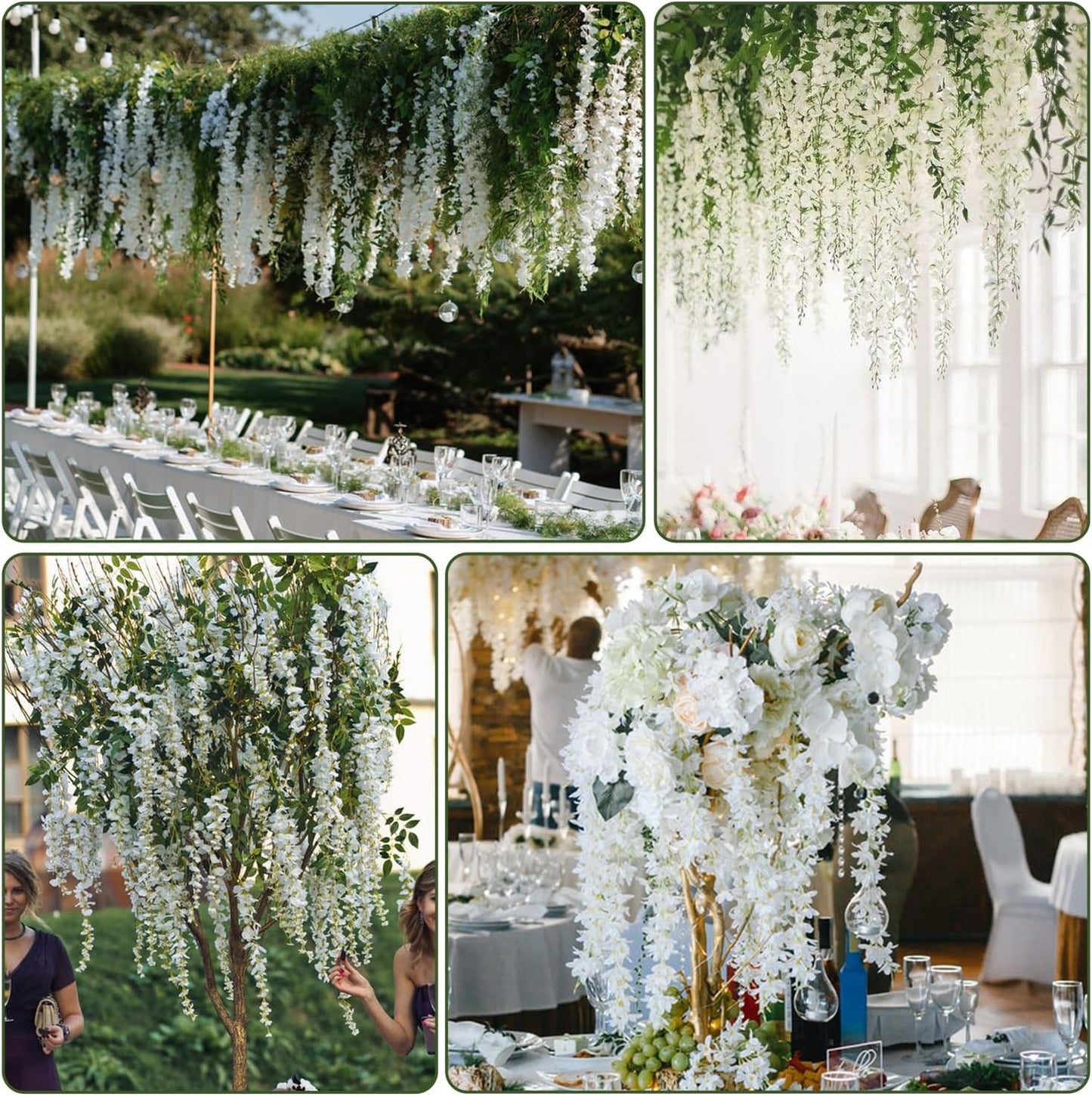 Wisteria Hanging Flowers,Fake Hanging Flowers,Wisteria artificiales Garland for Home Wedding Arch Floral Party Garden Ceremony Outdoor Decor,3.6 feet Long(12,White)