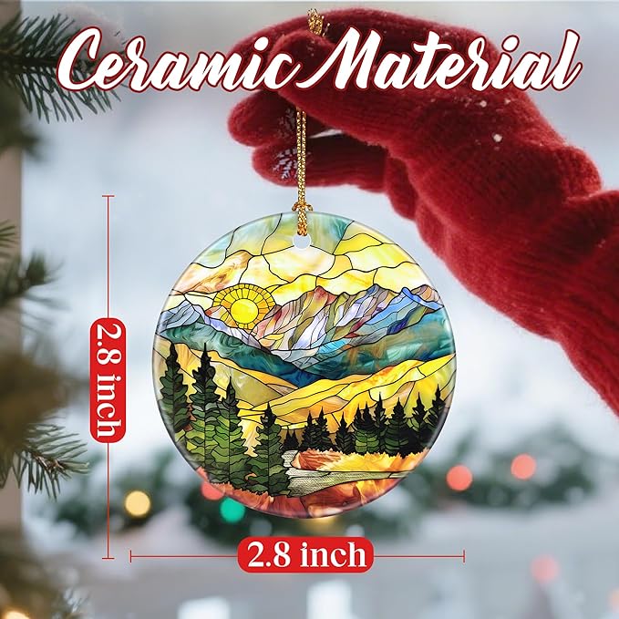 Christmas Ornaments, Dodosky 2.8in Ceramic Mountain Range Ornament, Xmas Decor, Christmas Tree Ornaments, Xmas Decorations for Tree, Holiday Ornament, Gifts for Women, Men, Nature Lovers