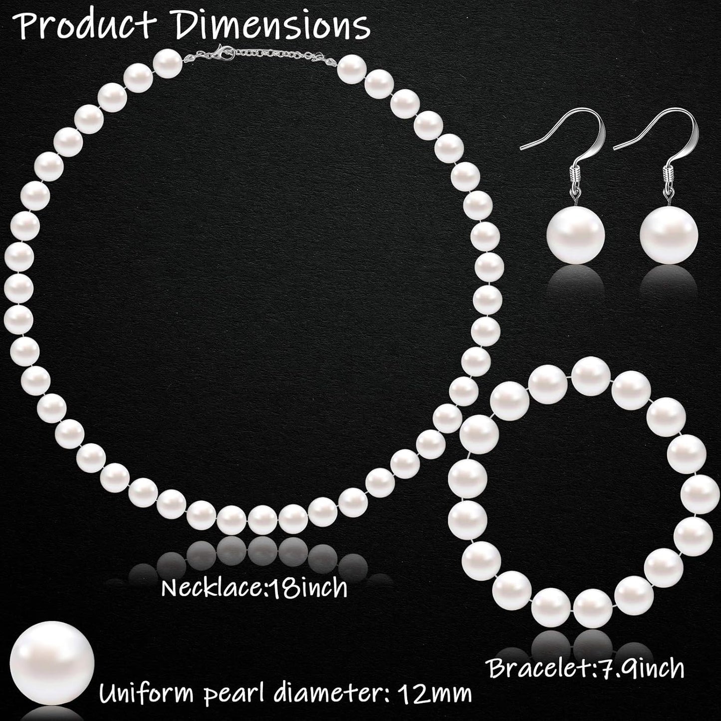 4 Pcs 1920s Faux Pearl Costume Jewelry Set for Women Halloween Simulated Necklace Bracelet Earrings for Wedding