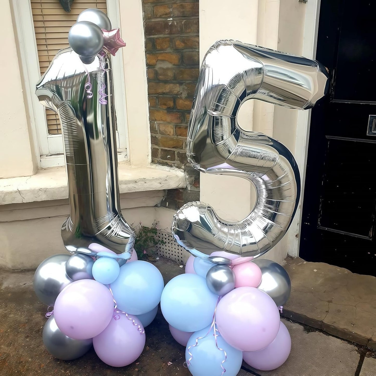 Number 15 Balloons Silver, Giant Number 1 & 5 Helium Foil Balloon for Girls 15th Birthday Decor, 40 Inch Self Inflating Mylar 15 Balloons Number for Man Women Anniversary Party Decorations Supplies