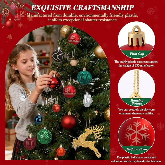 36-ct Christmas Balls Ornaments Set, 1.97-Inch Christmas Tree Balls with Hanging Strings, 6 Classic Finishes Shatterproof Plastic Decor for Xmas Holiday Wedding Party Home Indoor Decorations-Silver