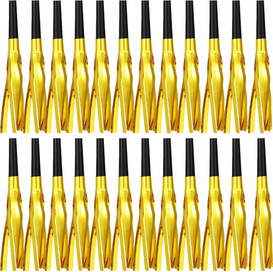 24 Pcs Gold Noise Makers Glitter Metallic Fringed Noise Makers Horns for Baby Shower, Kids Birthday, New Year Party Favor - Gold