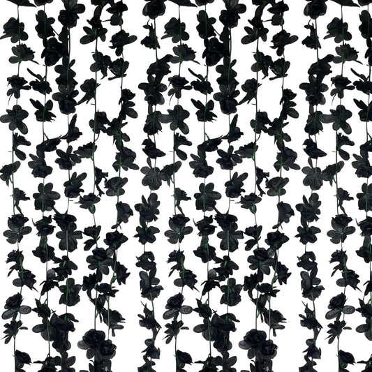 8Pcs 63Ft Black Rose Garland, Fake Rose Hanging Flowers, Artificial Flower Vine, Hanging Floral Vine Garland for Wedding, Birthday Party, Wall Arch, Halloween, Christmas Garden Backdrop Decor