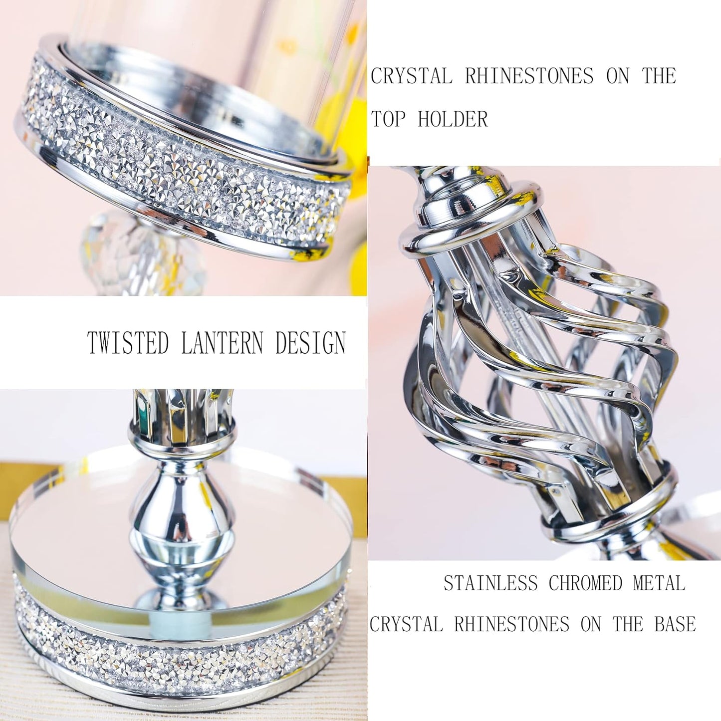 Hanjue Crystal Candle Holders for Pillar Candle, Metal Crystal Candle Holder for Home Decor, Centerpieces, Coffee Dining Table CH0509 (Silver (M))