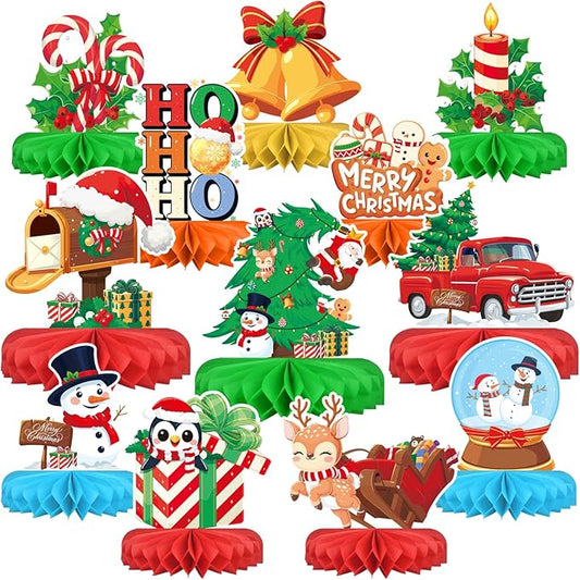 Christmas Party Decorations: Festive Christmas Honeycomb Centerpieces, Santa & Snowman Table Toppers - for Classroom, Winter Birthdays & Holiday Party Supplies
