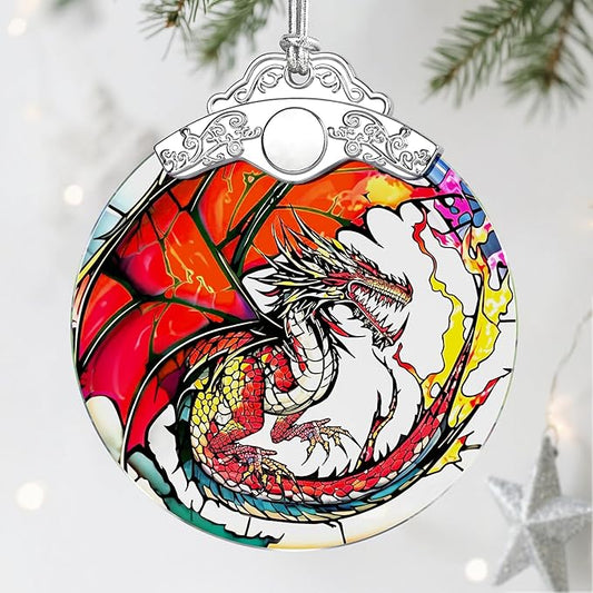 Dragon Christmas Ornaments, Stained Glass Christmas Decorations – Ideal Gifts for Dragon Lovers, Holiday & Xmas Gift Ideas