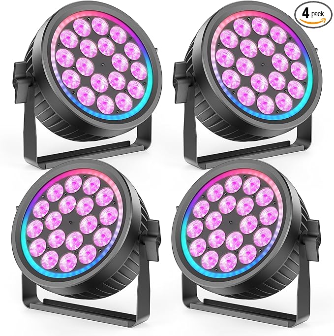 200W Aluminum Cast Fanless & Silent Stage Lights, 4 in 1 RGBW LED Par Lights with Dynamic Aperture, DMX512/Auto/Sound Activated Par Can Uplights for Events Wedding Bar Party Stage - 4Packs