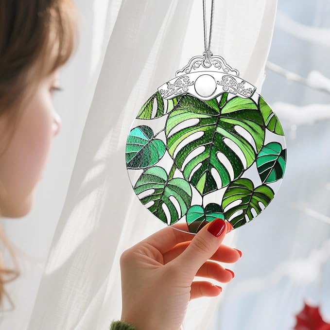 Christmas Ornaments: Stained Glass Ornament, Christmas Tree Ornament, Hanging Ornaments for Home Decor & Xmas Tree Decorations – Exquisite Holiday Decor, Gifts & Holiday Present - Monstera