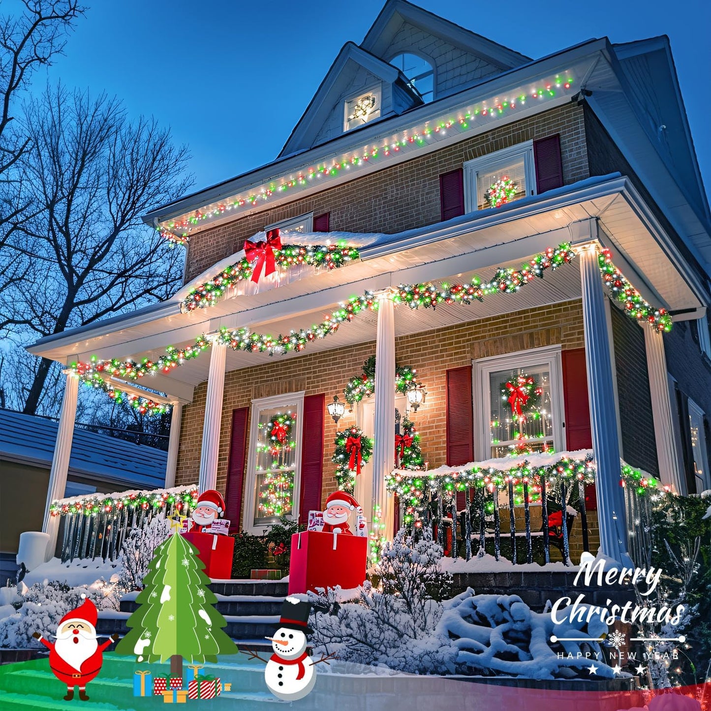 JMEXSUSS 500 LED Red White and Green Christmas Lights, 8 Modes 163ft String Light Plug in with Remote Control, Clear Wire Christmas String Lights Outdoor Waterproof for Outside Tree Yard Wedding