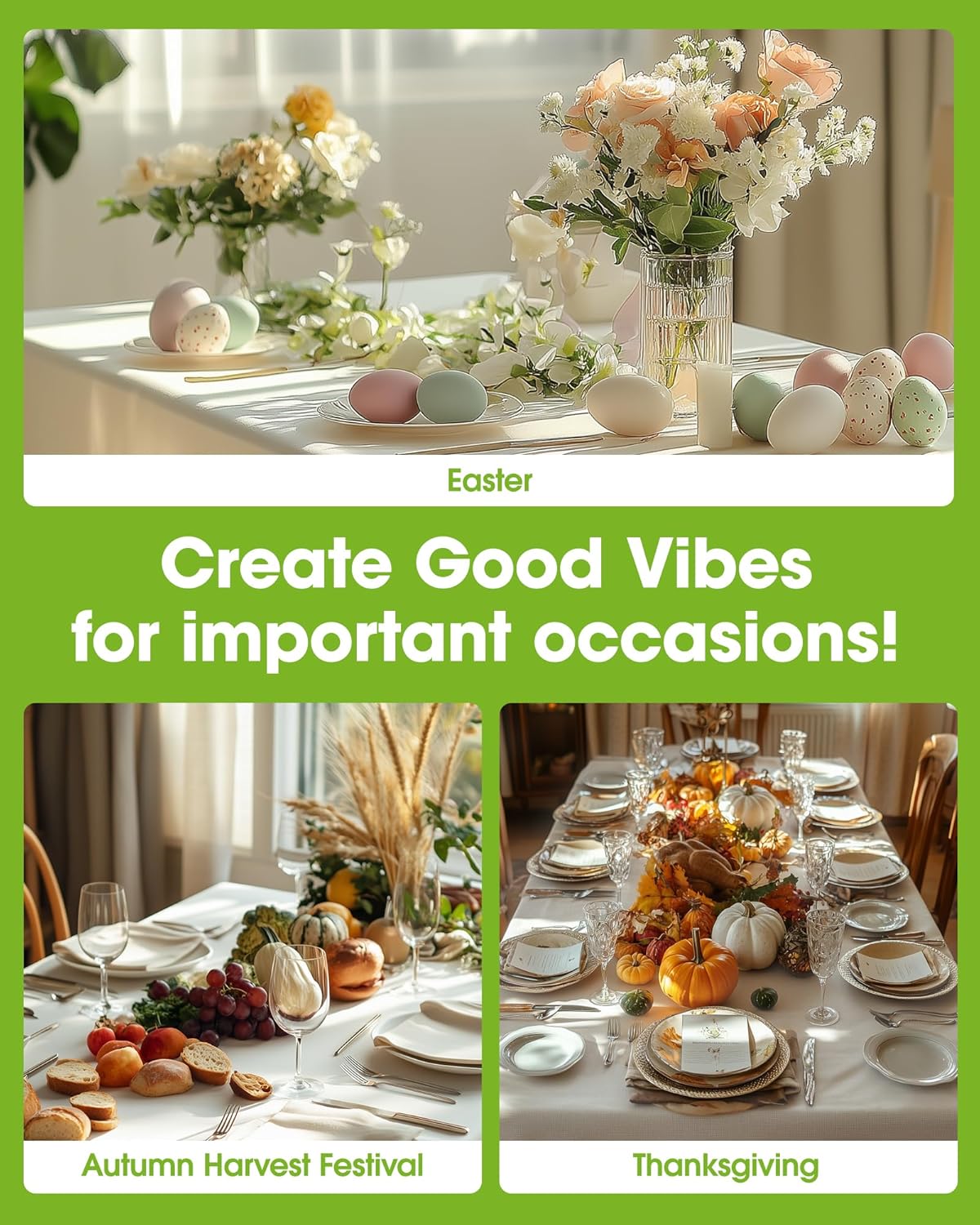 Pureegg Plastic Table Cloth Disposable 10 Pack, 54 x 108 Inch Table Cloths, Party, Wedding, Thanksgiving Decorations, Fall Tablecloths, Rectangle, Beige Plastic Cover, Leakproof & Sturdy, Cream, Ivory