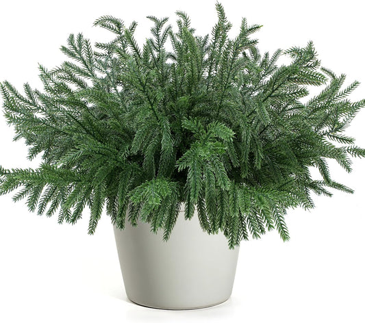 12 Pcs Christmas Norfolk Pine Branches, Artificial Pine Christmas Stems Real Touch Faux Greenery Pine Picks for Vase DIY Garland Wreath Home Indoor Outdoor Decoration