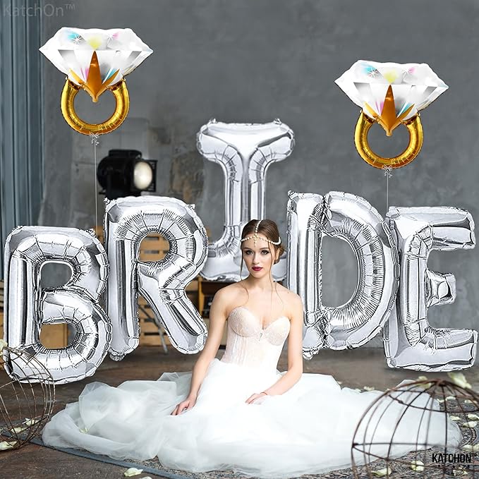 KatchOn, Giant Silver Bride Balloons Bachelorette - 40 Inch | Bride Balloons Silver for Bachelorette Party Decorations | Bridal Shower Balloon for Bridal Shower Decorations
