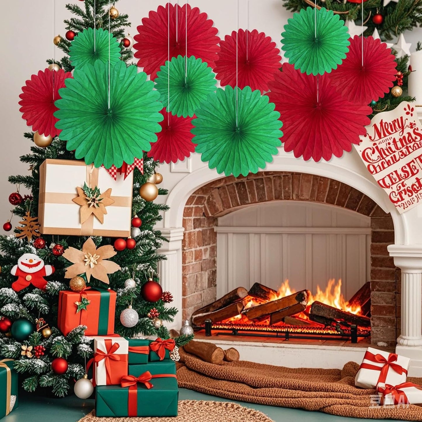 20 Pcs Red Green Hanging Paper Fan, Hanging Honeycomb Round Paper Fans for Weddings, Birthdays, Christmas, Baby Showers, Classroom, Events Ceiling Party Supplies Decorations