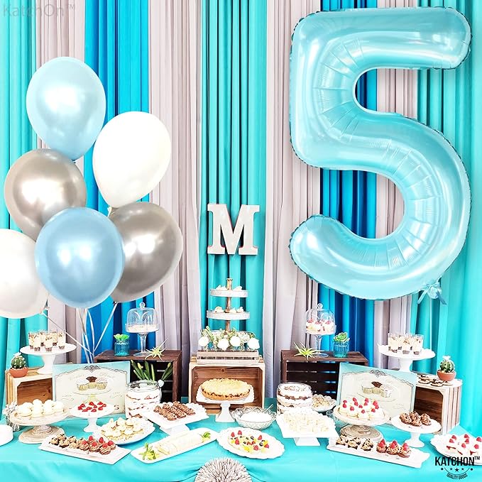 KatchOn, Big Light Blue 5 Balloon Number - 40 Inch | Light Blue Number 5 Balloon, Shark 5th Birthday Decorations for Boys | 5th Birthday Balloons | Mermaid Balloons for 5 Birthday Party Decorations
