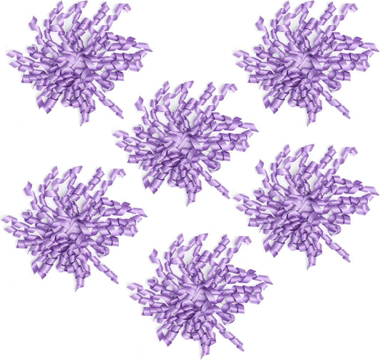 6 Inch Purple Curly Bows for Gift Wrapping Set of 6, Self Adhesive Bows Lilac Gift Bows for Presents, Satin Ribbon Bows for Birthday, Wedding, Christmas, Bridal Shower, Gift Wrap Accessory