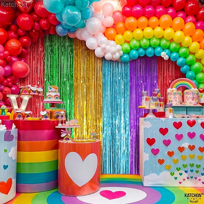 KatchOn, XtraLarge Rainbow Streamers - 3.2 x 8. Ft, 2 Pcs | Multicolor Fringe Curtain for Fiesta Party, Hawaiian, Luau, Unicorn Birthday Decorations | Rainbow Backdrop for Back to School Decorations
