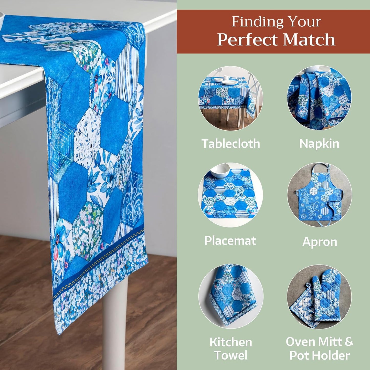 Maison d' Hermine Table Runner 100% Cotton Double Layer Table Runners 72 inches Long Decorative for Home Kitchen Dining Party Wedding Bridal Shower Spring Summer (Summer Blues, 14.50" x 72")