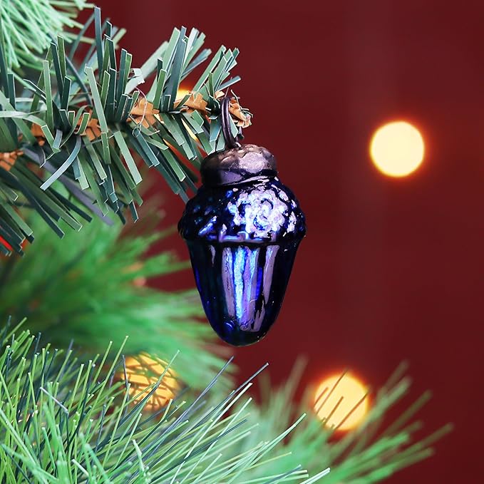 25 Pieces Glass Blue Green Christmas Ornaments Decorative Mercury Mini Vintage Bulk Hanging Ornaments for Halloween, Christmas Tree, New Year, Valentine Day, Holidays, Event and Wedding Party Decor