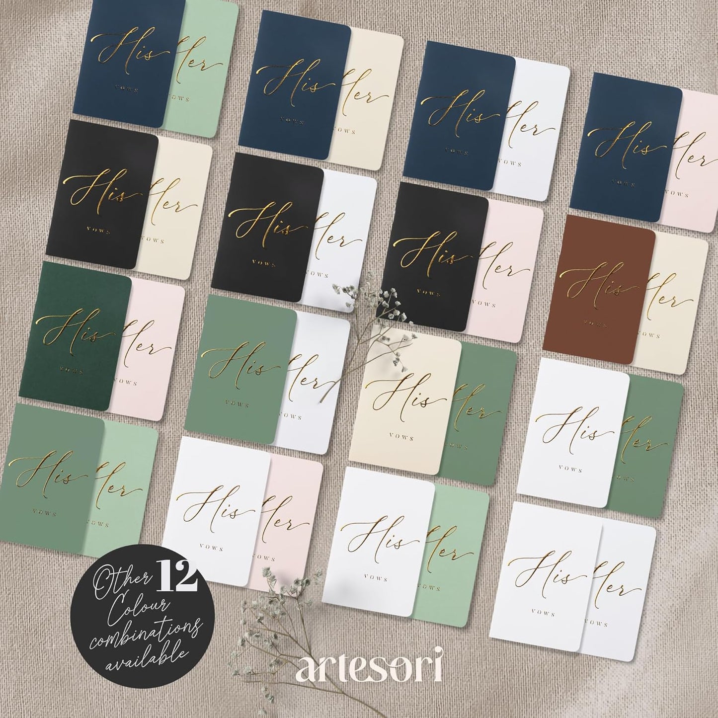 ARTESORI Wedding Vow Book for Her & Him, Soft Touch, Gold Engraving, 28 Lined Pages, Wedding Vow Books His and Hers, Wedding Essentials, Wedding Registry Gifts, His and Hers Gifts [Beige & Black]