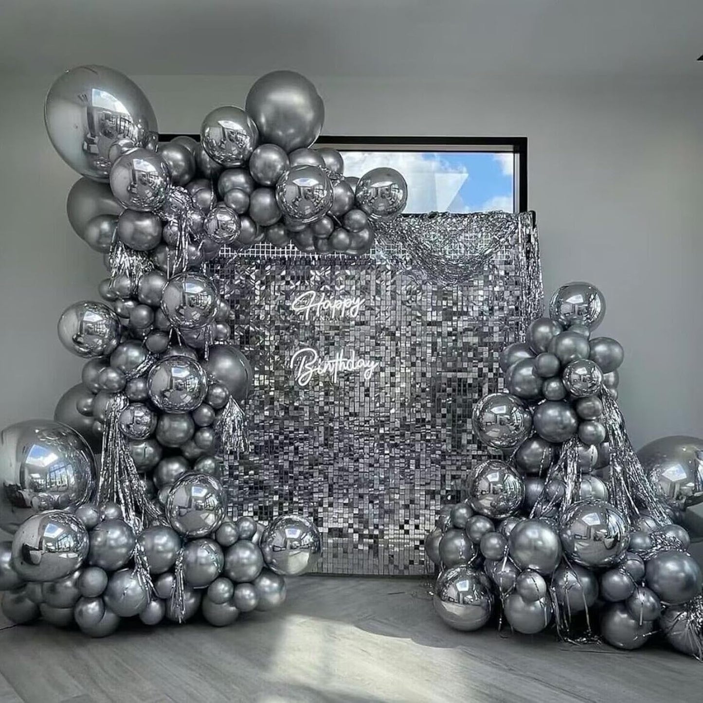 412pcs Metallic Silver Balloon Garland Arch Kit 18 12 10 5 Inch Different Sizes Latex Chrome Balloons for Baby Shower Birthday Graduation Wedding Anniversary Celebration Party Decoration