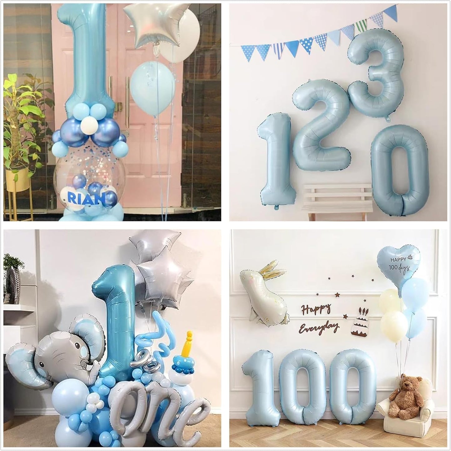 40 Inch Blue Large 0-9 Numbers Balloons,Digit 3 Helium Balloons,3rd Year Old Birthday Decor Foil Mylar Big Number Pastel Balloons for Birthday Party Anniversary Supplies Decorations (Blue 3)