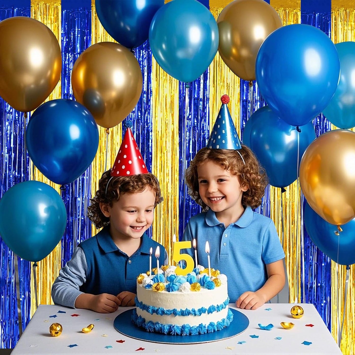 BEISHIDA 2Pcs Blue Gold Door Streamers Congrats Grade 2025 Decoration Backdrop Foil Fringe Tinsel Party Streamers Curtains Backdrops for Birthday 2025 Graduation Baby Shower(3.28 ft x 6.56 ft)