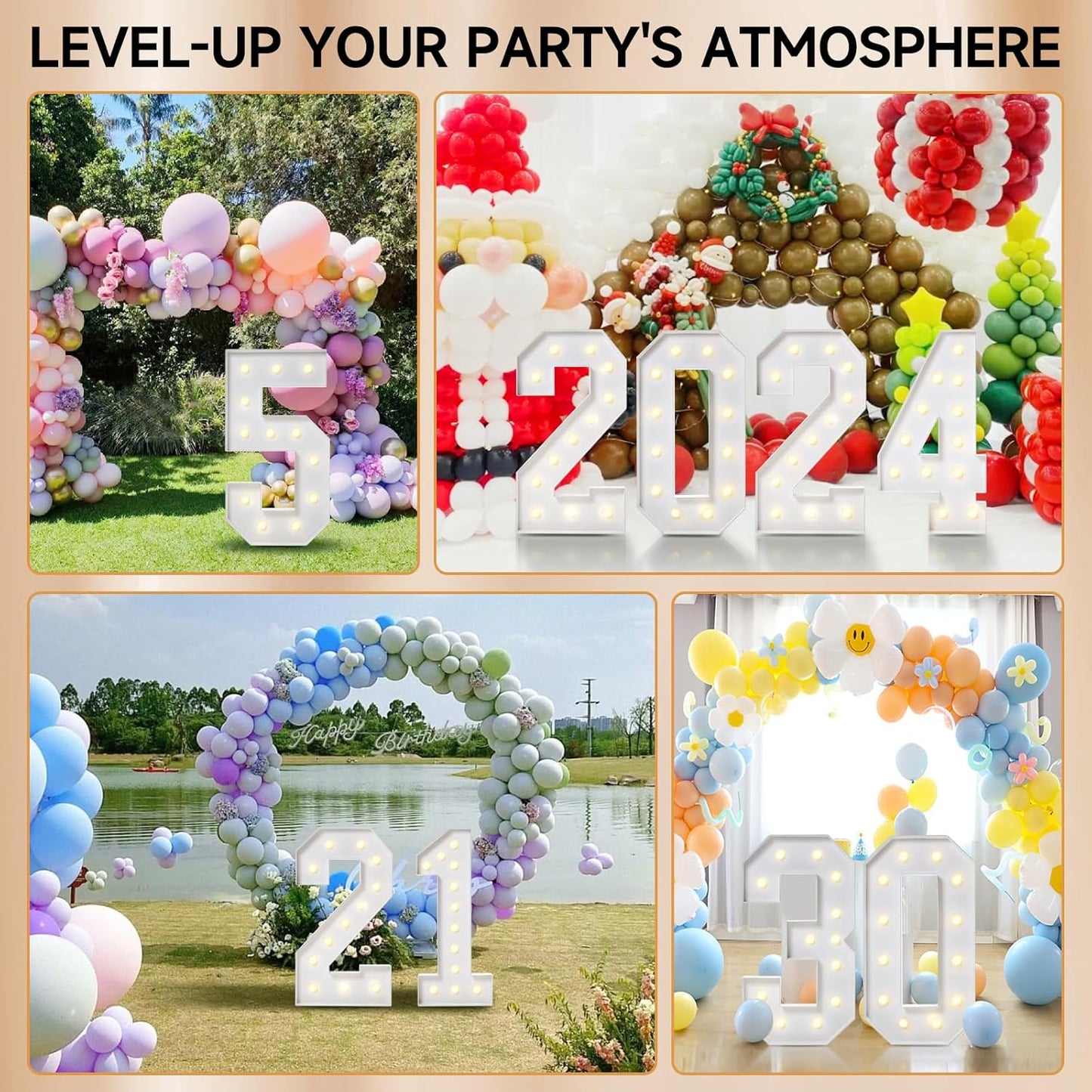 4FT Marquee Numbers, Large Light Up Numbers 3 for 3rd 13th 23th Birthday Party Decorations, Giant Light Up Number Anniversary Decor, 4 Feet Mosaic Number 3 with LED Lights DIY Kit