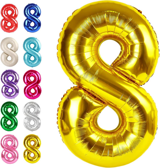 Helium Foil Gold Number 8 Balloon 40 Inch, Mylar Eight Numbers 8 18 28 38 48 58 80 88 Birthday Balloons, Gold Women Men Anniversary Graduations Party Supplies